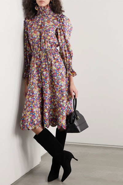 Collia Scalloped Floral-Print Cotton-Poplin Dress from Horror Vacui