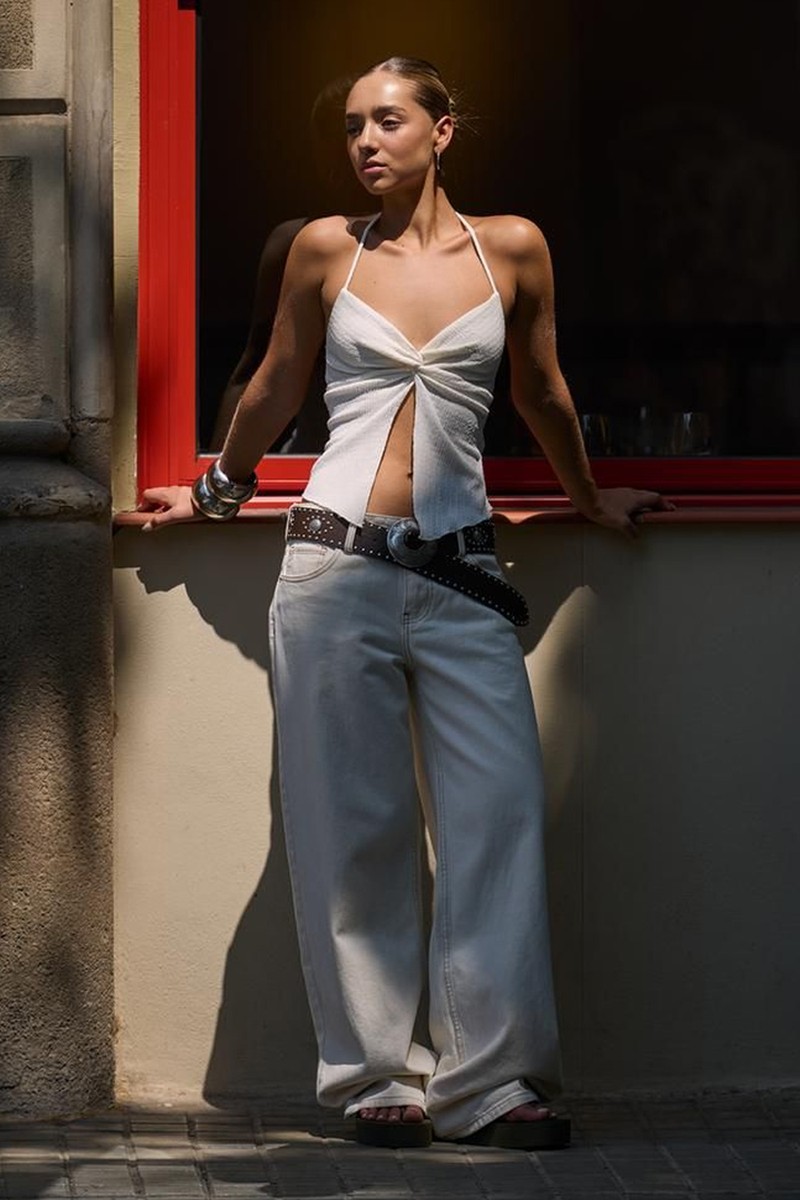 Textured Halter Top With Knot