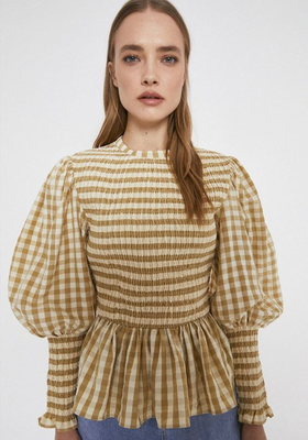 Gingham Smocked Puff Sleeve Top from Warehouse