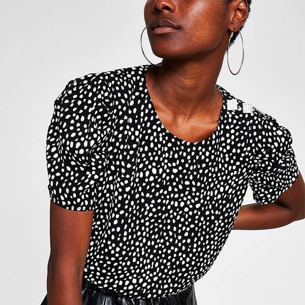 Black Spot Puff Sleeve Top
