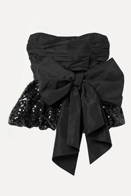 Jardena Bow-Embellished Ruched Taffeta & Sequined Crepe Top  from LoveShackFancy