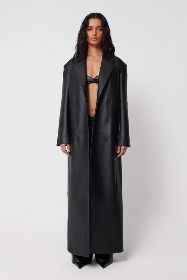 Faux Leather Double Breasted Long Coat from Khy