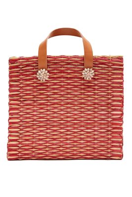 Amor shell and leather-trimmed straw tote bag from Heimat Atlantica