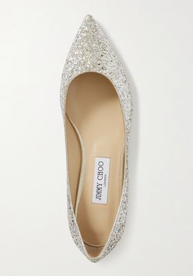 Love Glittered Leather Point-Toe Flats from Jimmy Choo