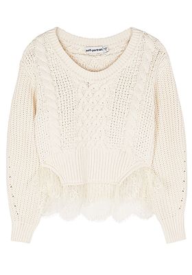 Ivory Lace-Trimmed Cotton-Blend Jumper from Self-Portrait
