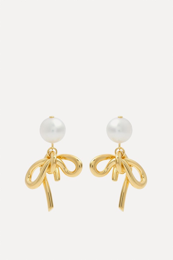 Pearl & Bow 18kt Gold-Plated Drop Earrings from COMPLETEDWORKS