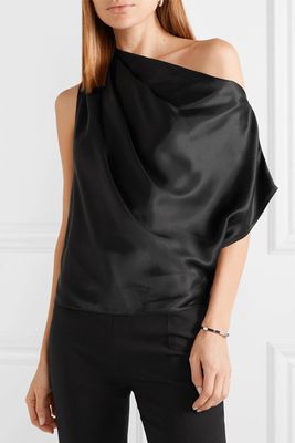 One Shoulder Draped Silk Charmeuse Top from Michelle Mason