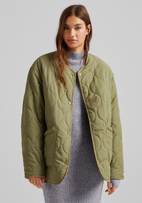 Nylon-Effect Quilted Jacket  from Bershka