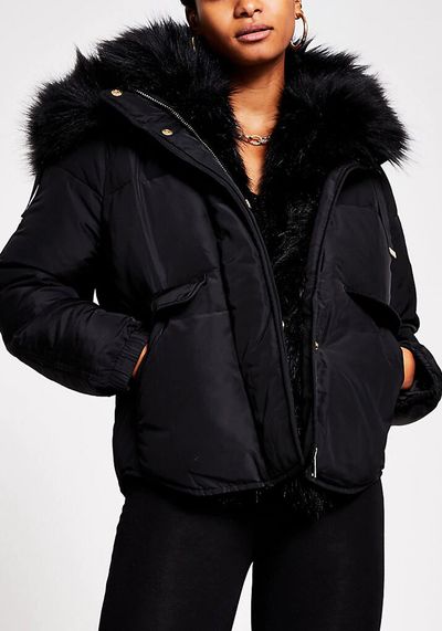 Short Faux Fur Padded Puffer Jacket