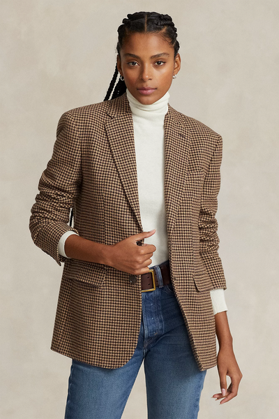 Houndstooth Tweed Wool-Blend Blazer