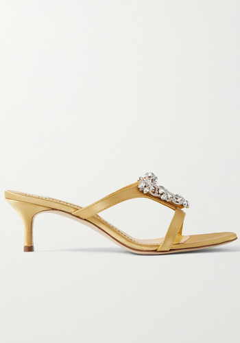 Trinamu 50 Cutout Embellished Satin Mules from Manolo Blahnik