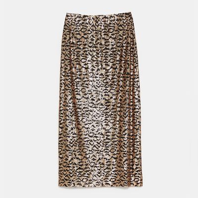 Printed Knit Skirt With Sequins from Zara