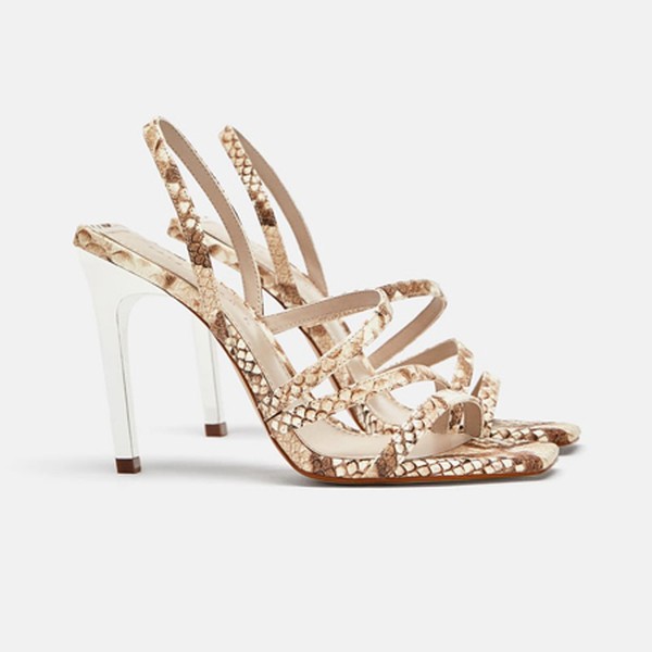 Snakeskin Print Leather Sandals from Zara