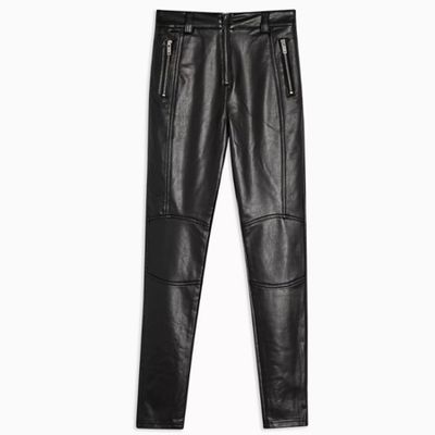 Idol Black Skinny Biker Faux Leather PU Trousers from Topshop