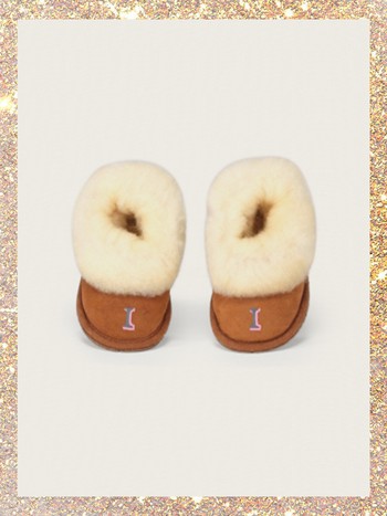 Monogram Baby Sheepskin Slippers, £85 | Rae Feather