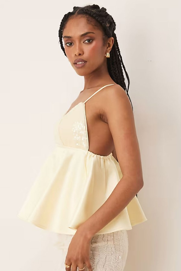 Premium Sequin Bust Cami With Satin Peplum Hem from Asos Design