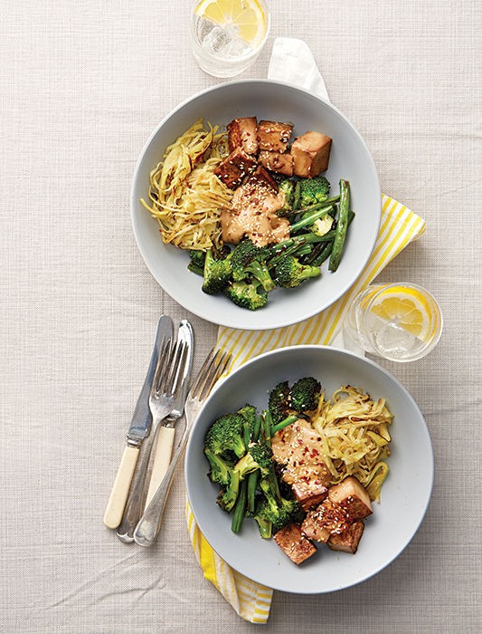 Teriyaki Tofu Bowl With Sweet Potato Noodles