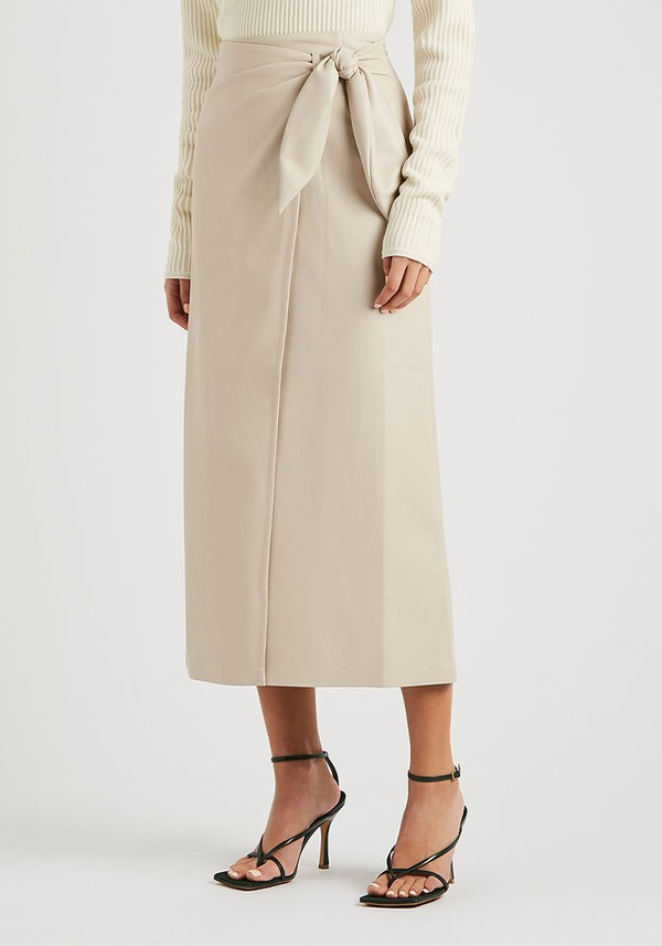 Amas Cream Faux Leather Wrap Skirt from Nanushka