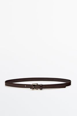Thin Leather Belt with Covered Buckle