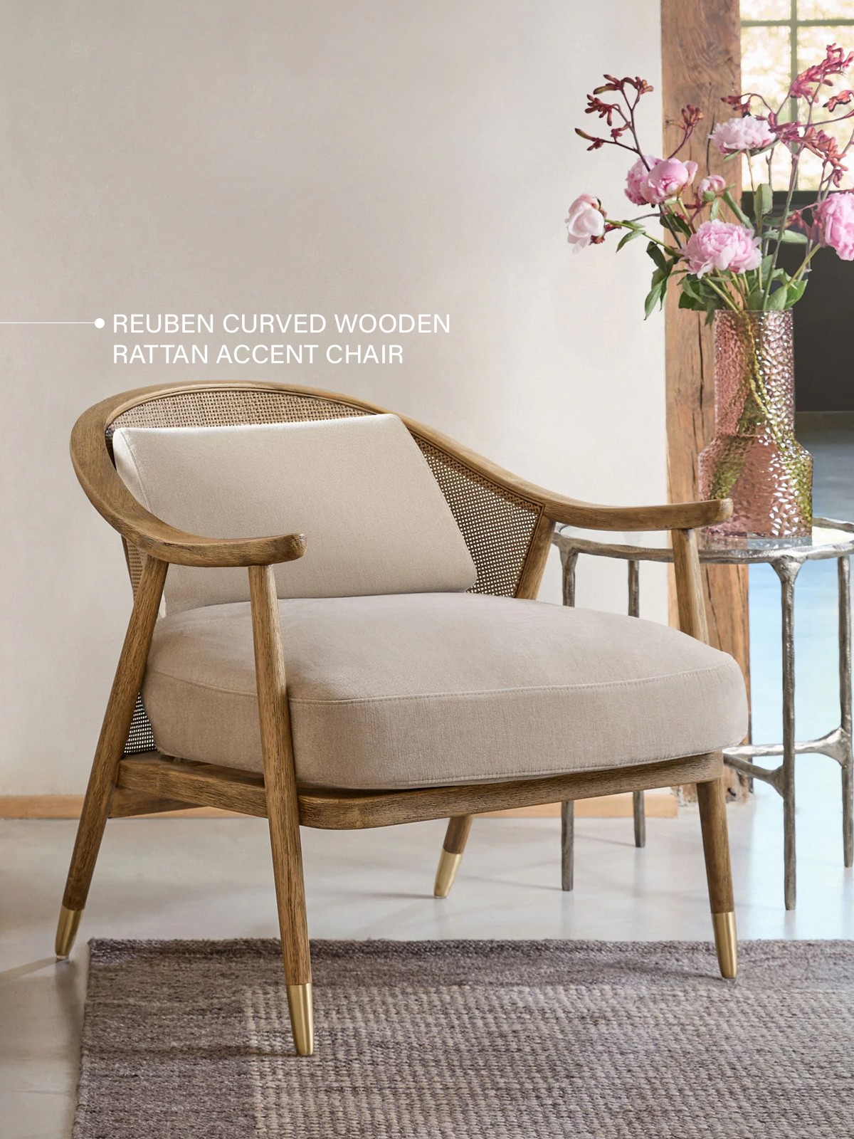 Reuben Curved Wooden Rattan Accent Chair