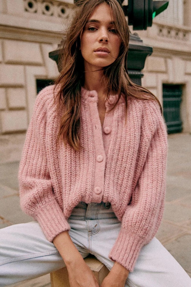 【新品未開封】rose cardigan pink (POP UP限定) DOUBLE COLLAR KNIT CARDIGAN - Mid-pink | ZARA United States