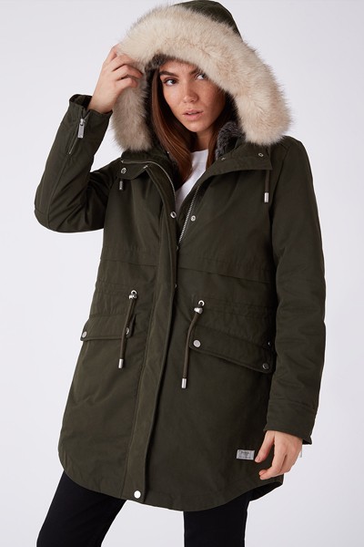 CAVERSHAM Faux Fur Lined Parka, Rifle Green