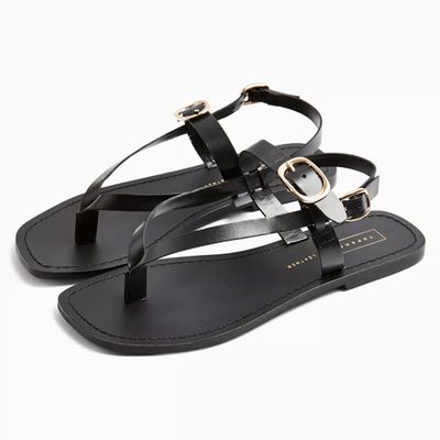 Black Leather Buckle Sandals