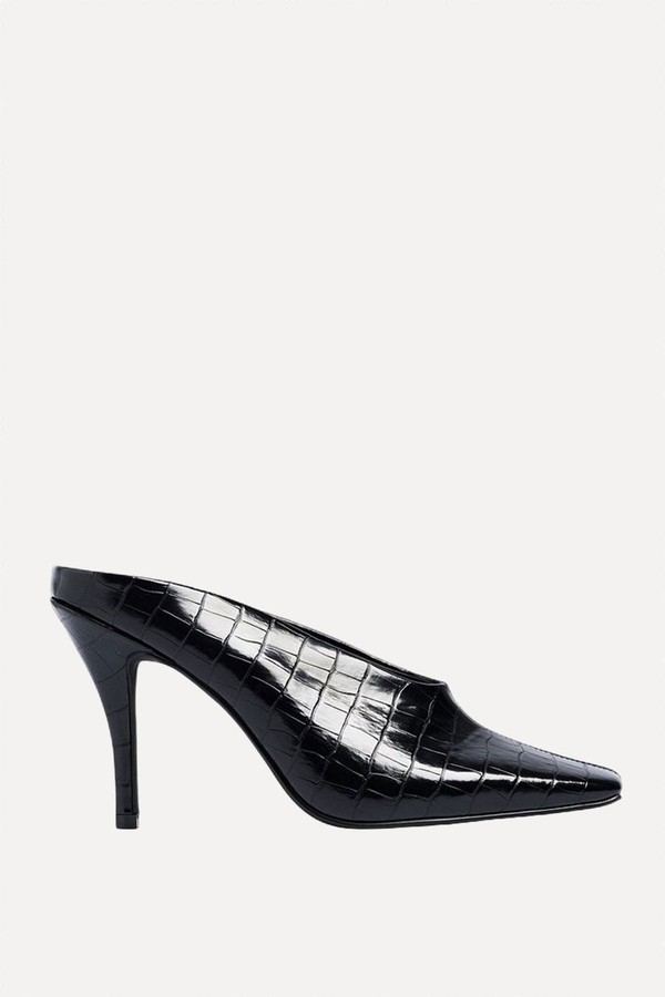 Croco Square Toe Mules 