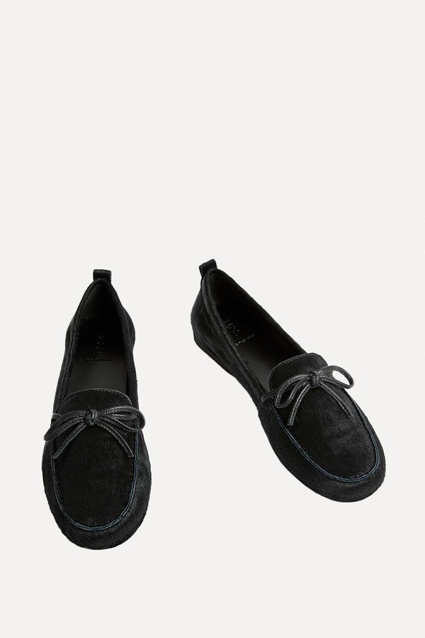 Leather Bow Flat Boat Shoes