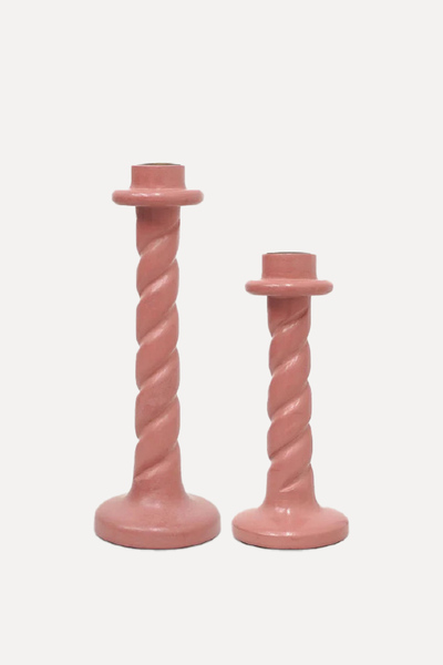 Twisted Wooden Candlestick from Birdie Fortescue