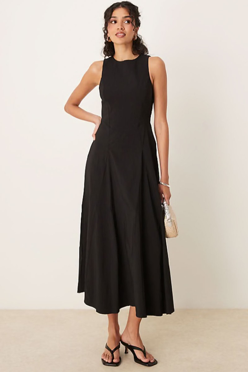 Bengaline Sleeveless Corset Waist Midi Dress from ASOS Design