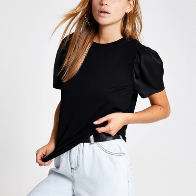 Black Puff Sleeve T-Shirt