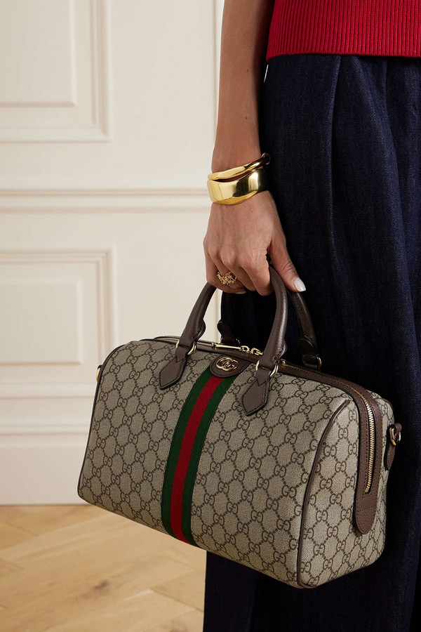 Ophidia Textured Leather-Trimmed Printed Coated-Canvas Tote from Gucci