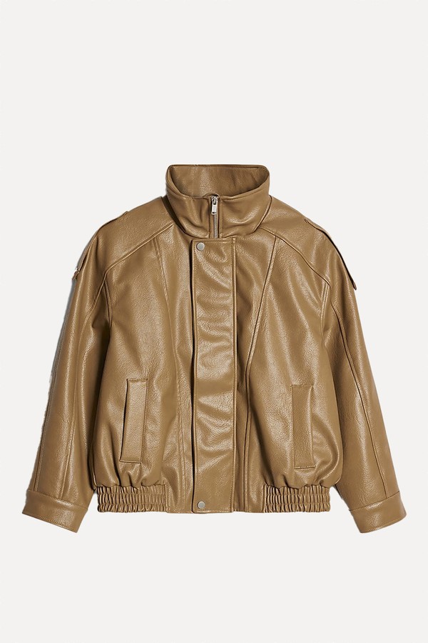 Faux Leather Funnel Neck Jacket from River Island
