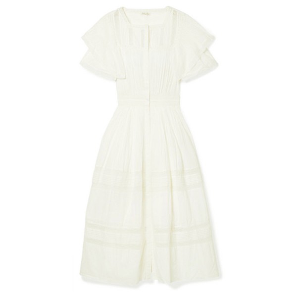 Callie Ruffled Crocheted Lace-Trimmed Cotton Midi Dress from LoveShackFancy
