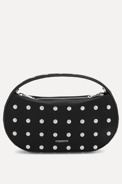 Sound Swipe Mini Studded Satin Top Handle Bag from Coperni