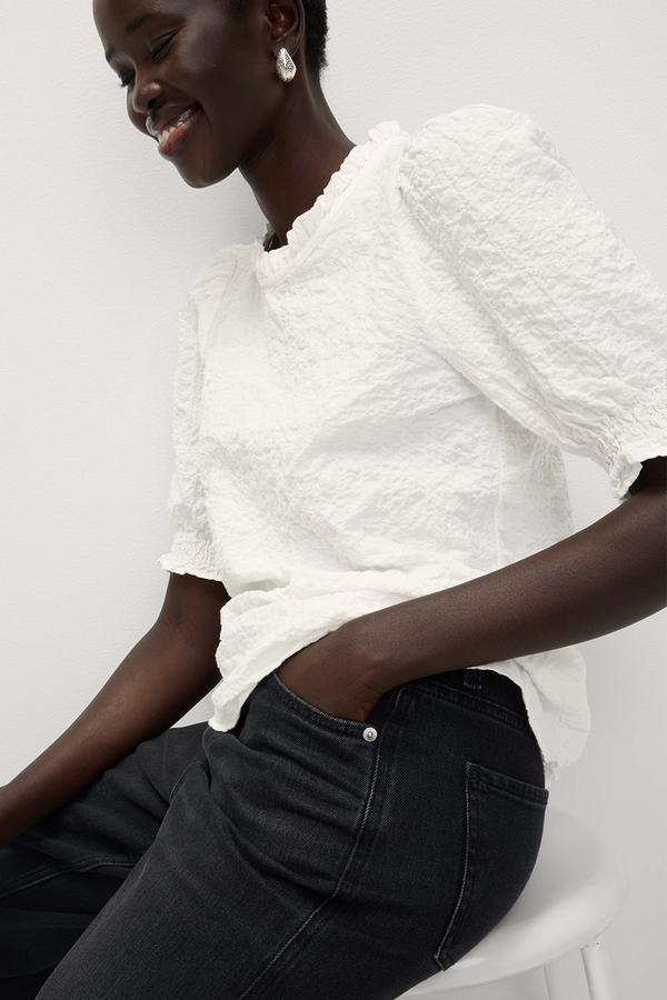 Cotton Rich Smocked Puff Sleeve Blouse