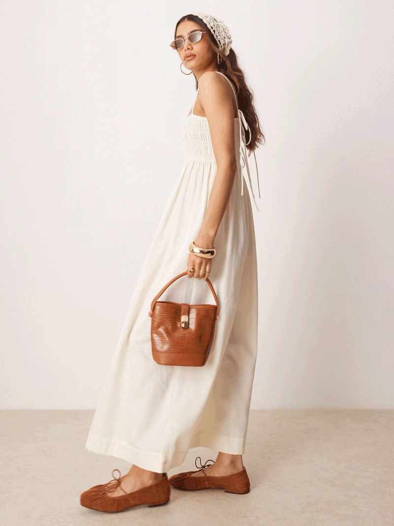 Shirred Bust Cotton Sateen Maxi Dress from ASOS DESIGN