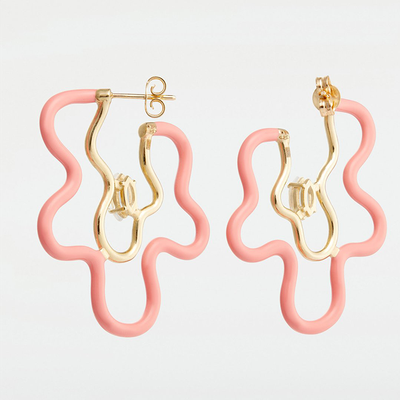 Flower Power Pink Enamel Hoop 9k Rose Gold Earrings from Bea Bongiasca