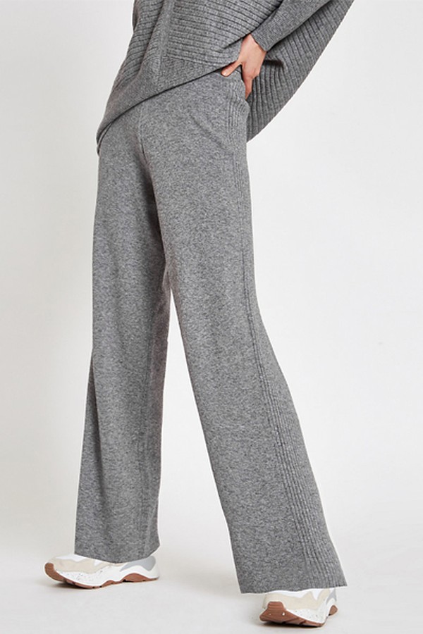 Grey Knit Wide Leg Trousers