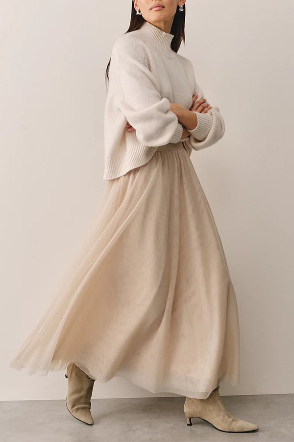 Jersey Tulle Midi Skirt from The White Company