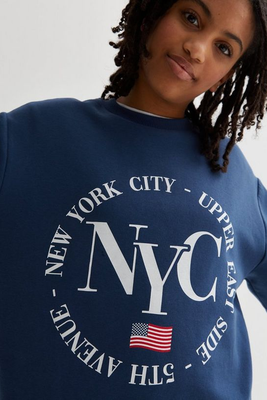 Girls Navy NYC Upper East Side Logo Long Sweatshirt from New Look
