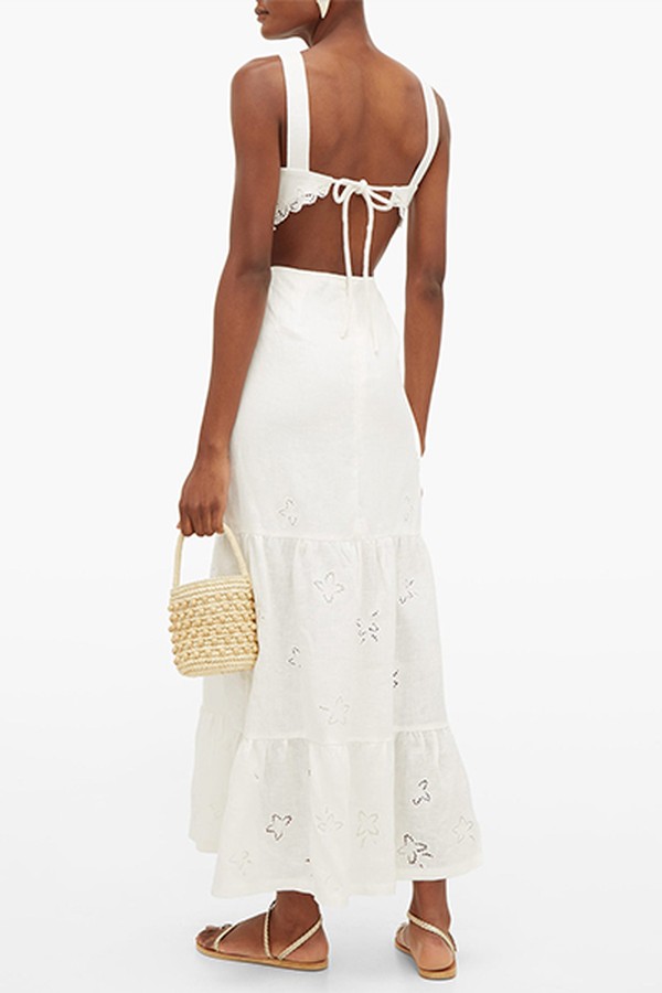 Broderie-Anglaise Open-Back Linen Dress from Sir