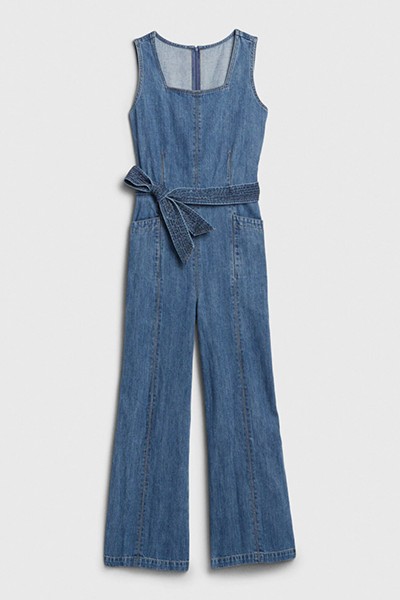 Squareneck Wide-Leg Denim Jumpsuit