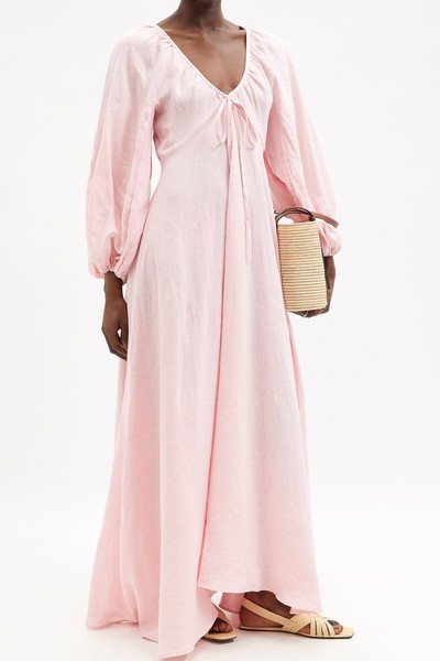 Maribelle Balloon-sleeve Linen Voile Maxi Dress from Fil De Vie