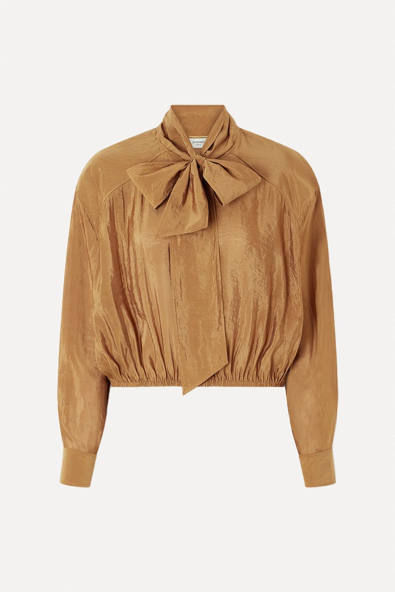 Pussy-Bow Crinkled-Taffeta Blouse from Saint Laurent
