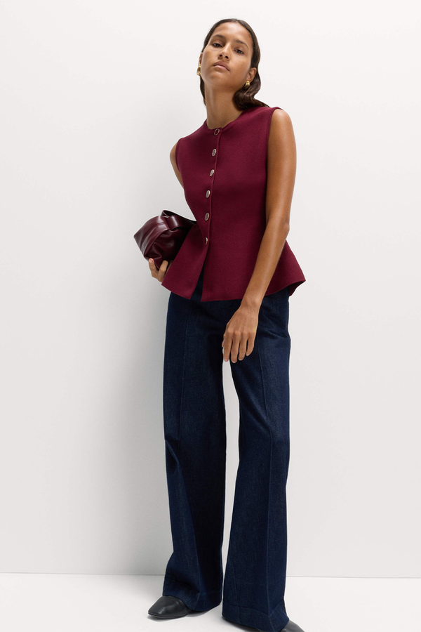 Crew Neck Button Through Waistcoat