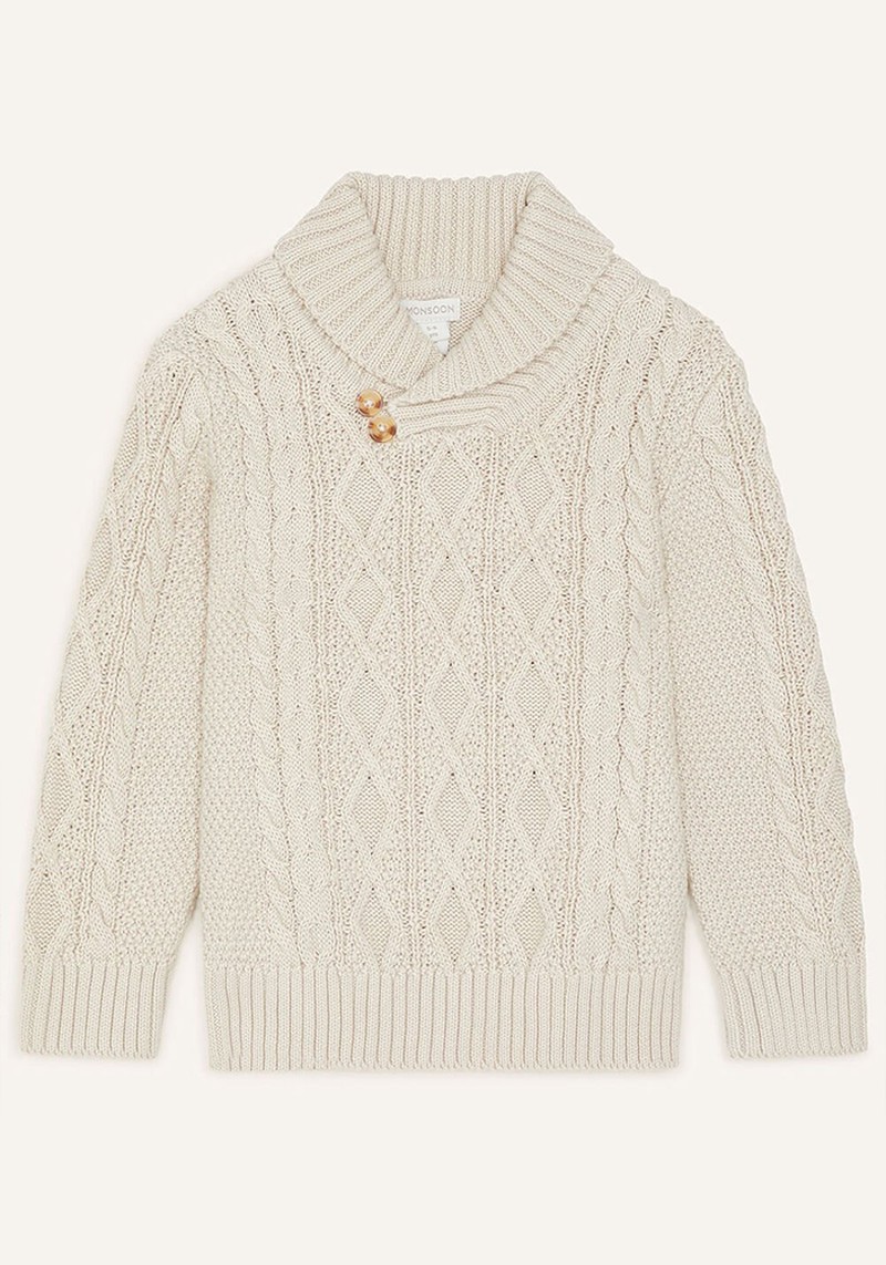 Shawl Collar Cable Knit Jumper Camel from Monsoon