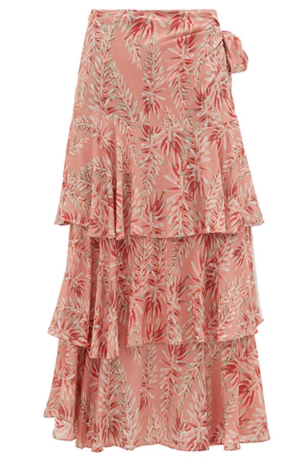 Aloe-Print High-Rise Tiered Poplin Wrap Skirt from Adriana Degreas