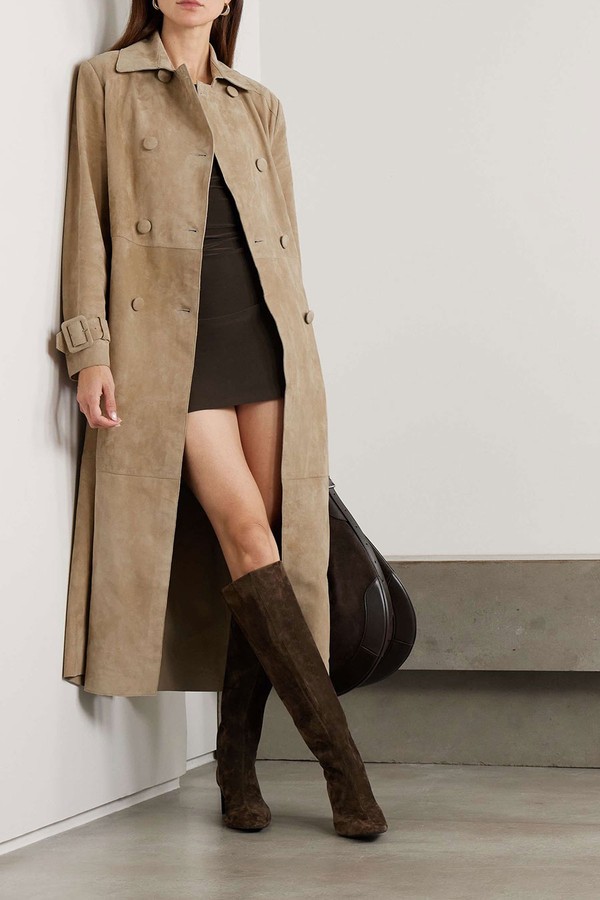 Tate Belted Suede Trench Coat from Nour Hammour